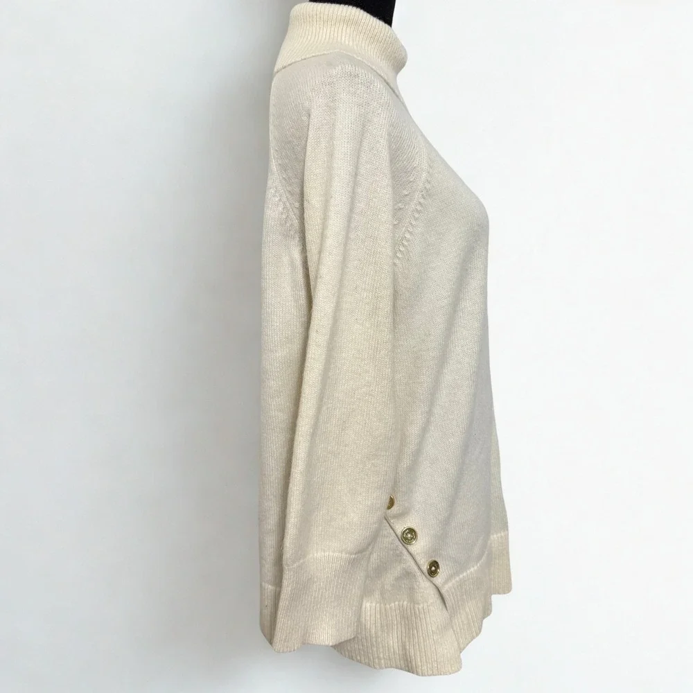 MICHAEL KORS Womens‎ Cream Turtleneck Sweater Gold Button Side Detail Size L